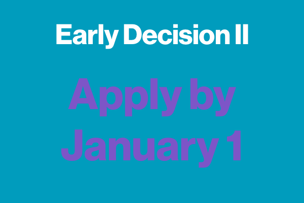 blue graphic with "Early Decision II Apply by January 1"