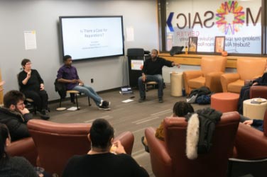 Students watching a presentation