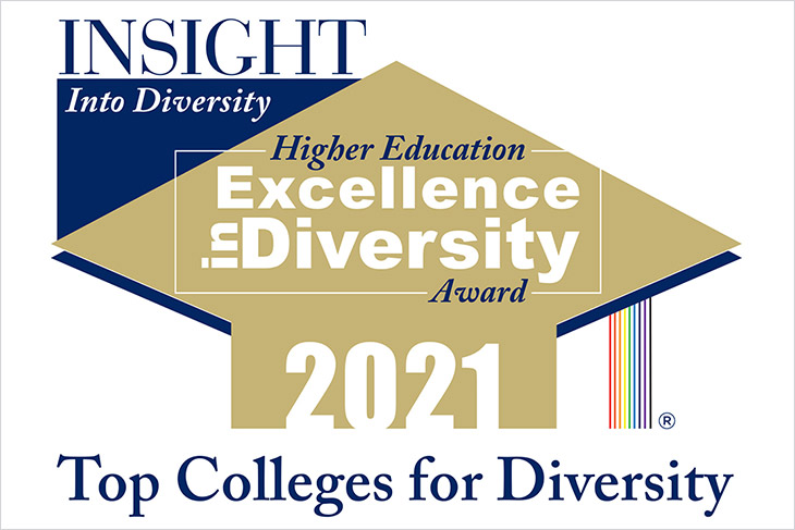 Graphic showing RIT's award for Insight Into Diversity, Higher Education Excellence in Diversity in 2020, Top Colleges for Diversity.